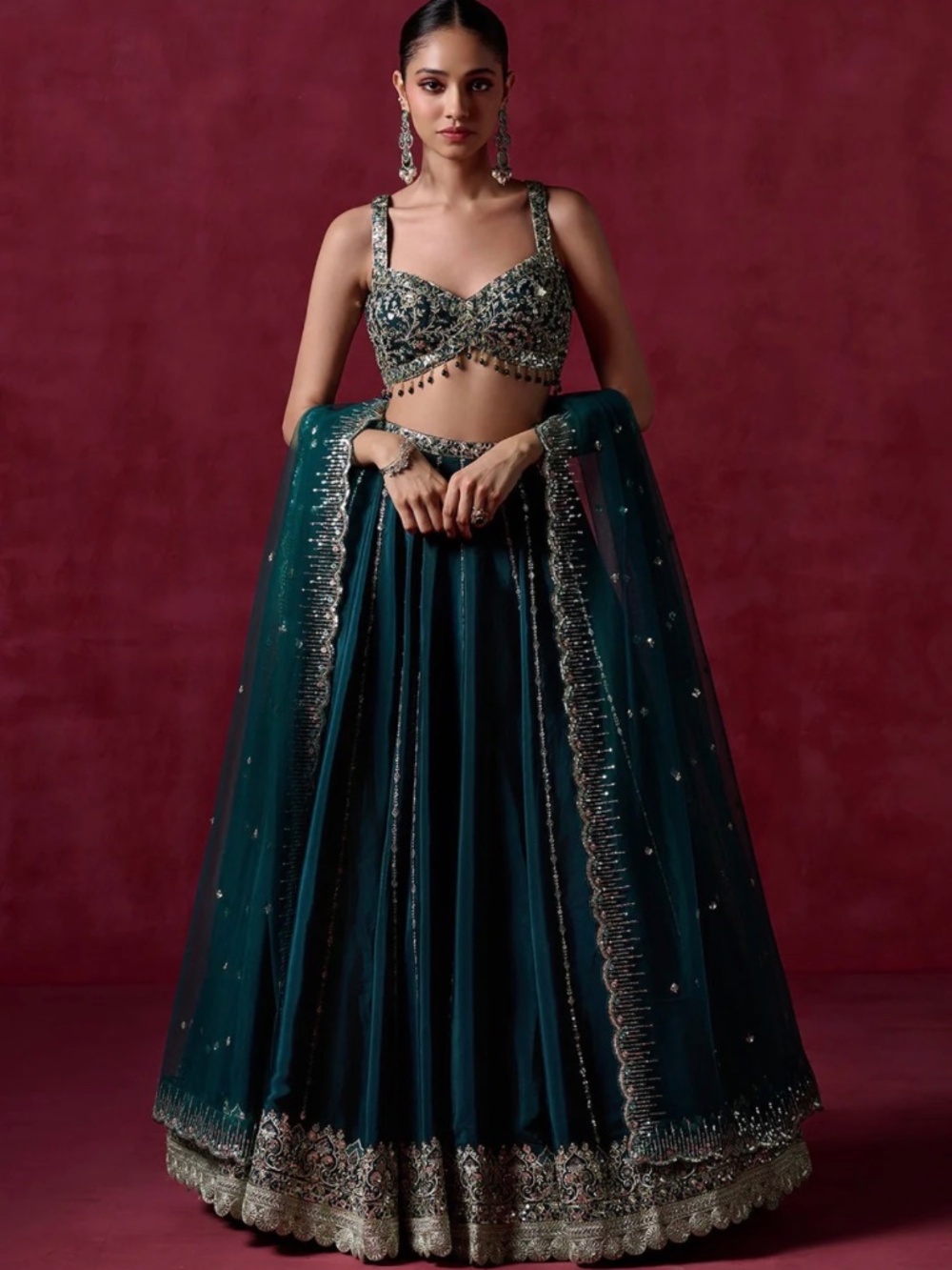 Lashkaraa teal green embroidered lehenga